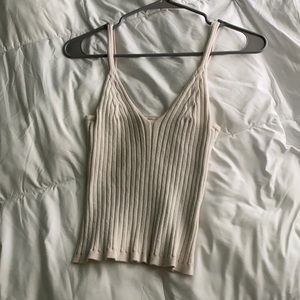 women’s cream ribbed v-neck tank top size small